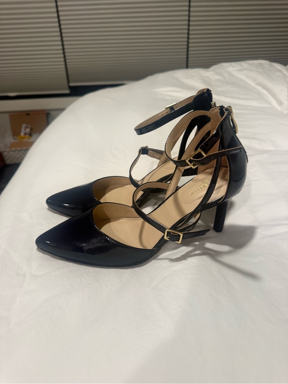 Liz Claiborne Black Patent Pointed-Toe Strappy Heels